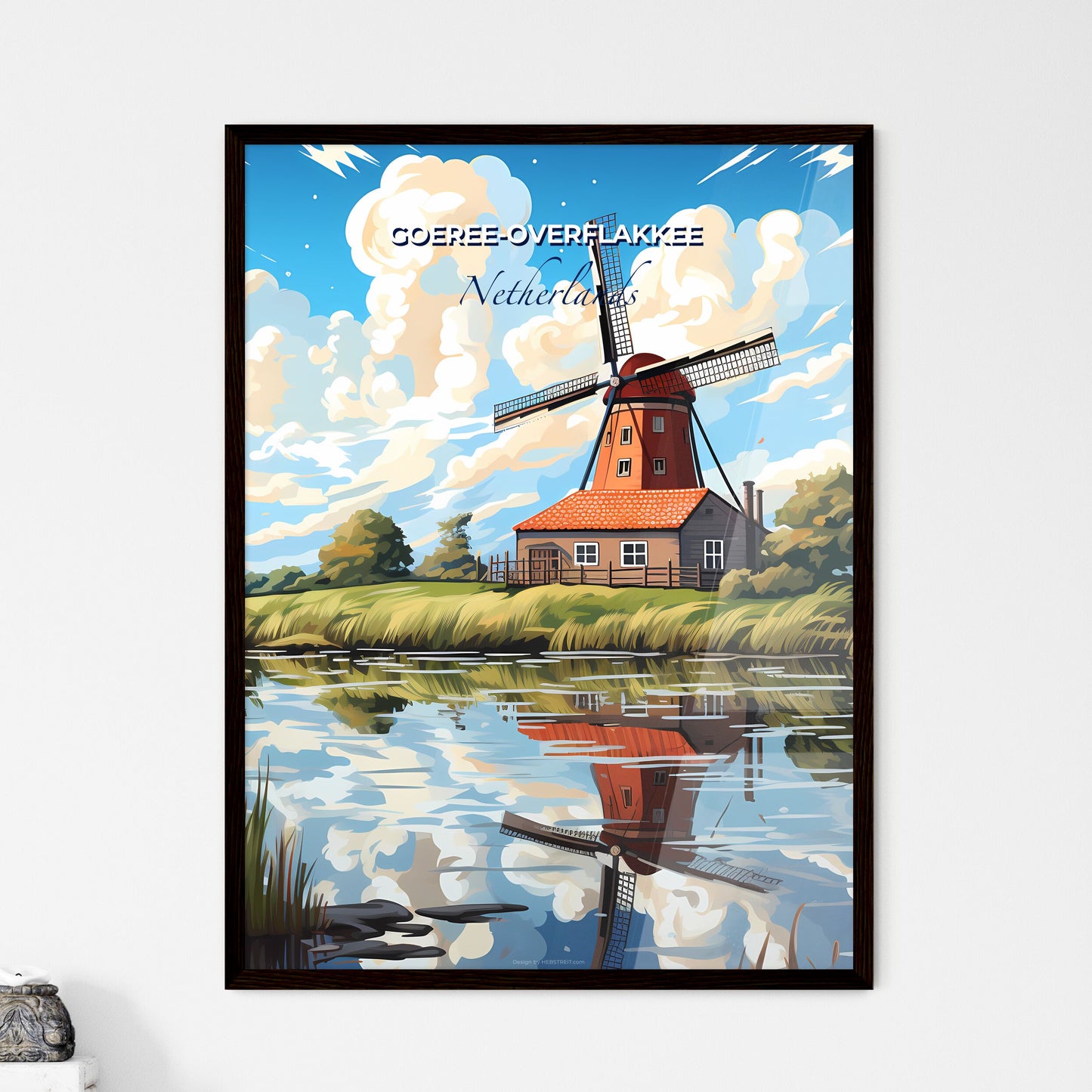Goeree-Overflakkee, Netherlands, A Poster of a windmill by a lake Default Title