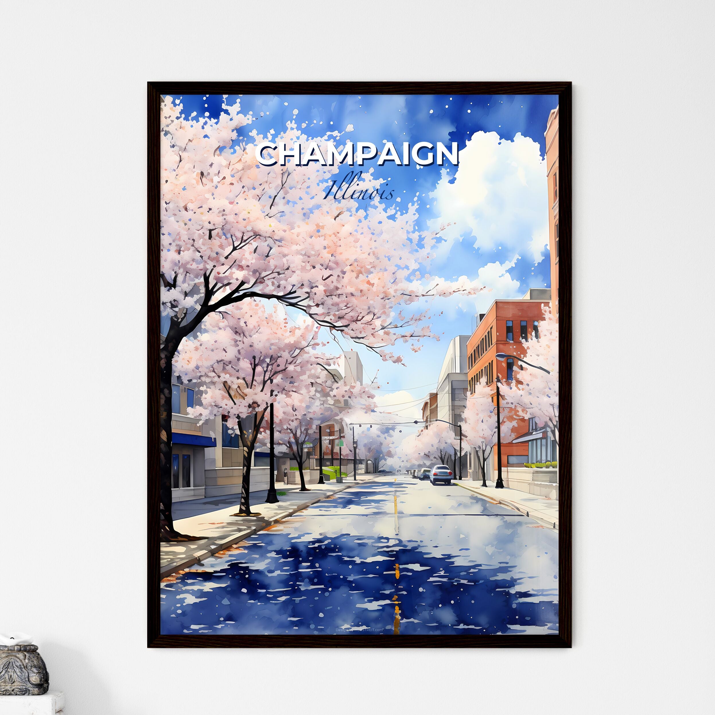 Champaign, Illinois, A Poster of a street with trees and buildings on ...