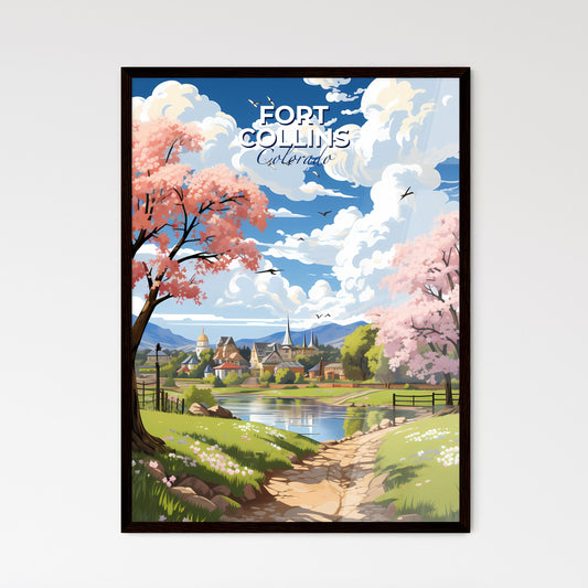 Fort Collins, Colorado, A Poster of a landscape with a lake and trees and a town Default Title