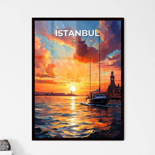 Istanbul, Turkey, A Poster of a painting of a boat in the water at sunset Default Title