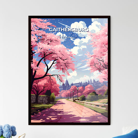 Gaithersburg, Maryland, A Poster of a road with pink trees and a castle Default Title