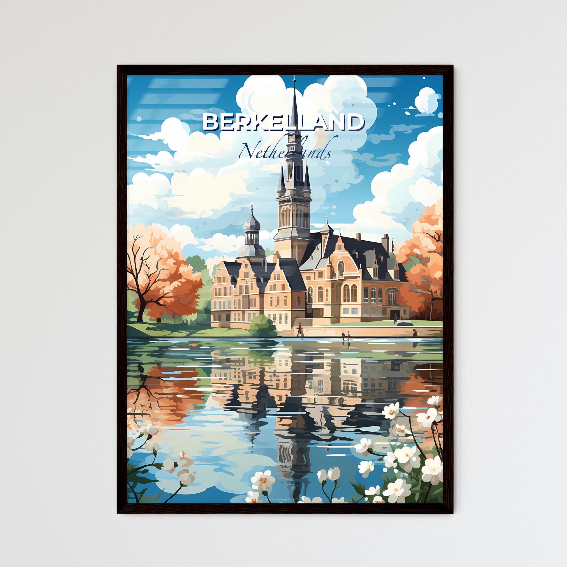 Berkelland, Netherlands, A Poster of a painting of a building with a tower and a lake Default Title