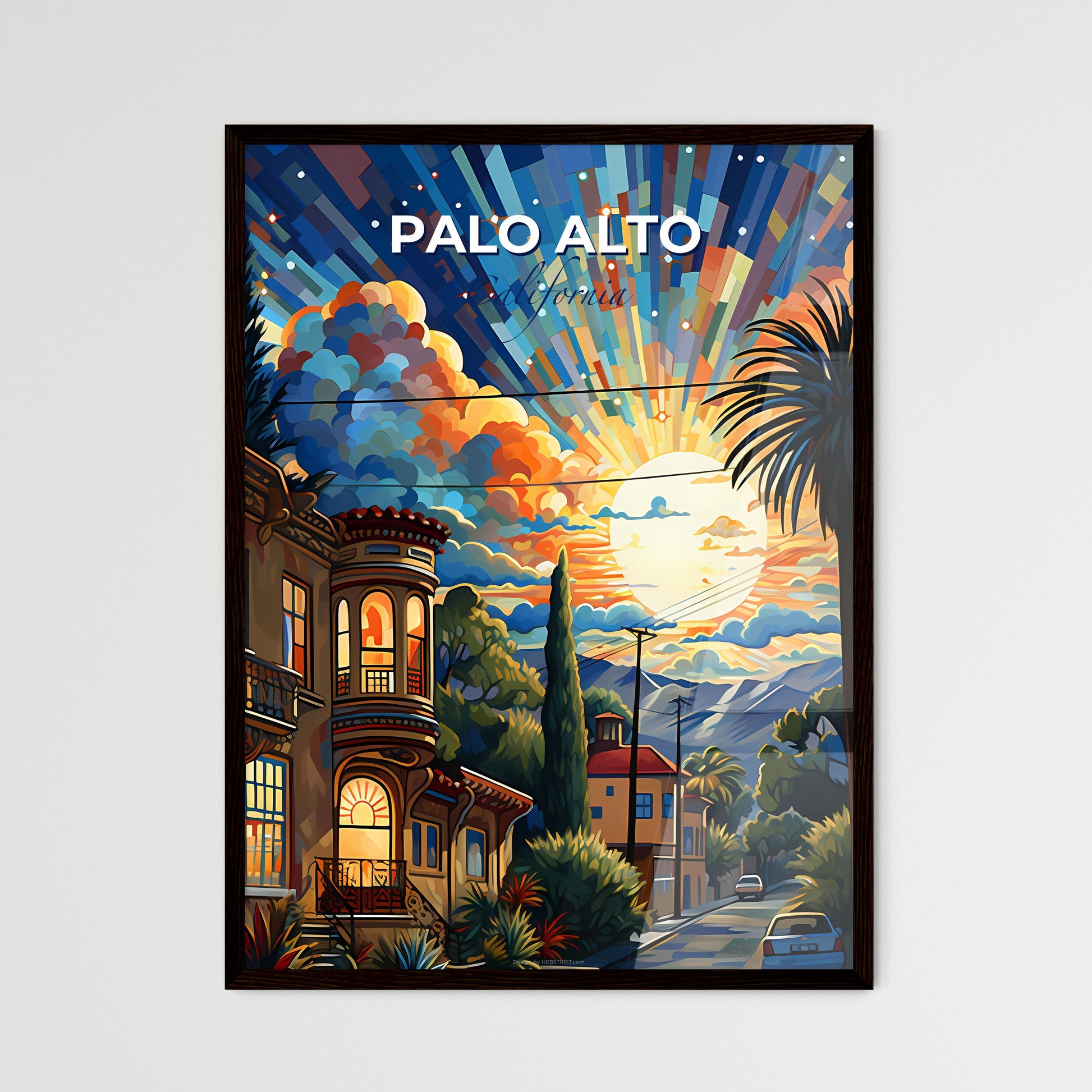 Palo Alto, California, A Poster of a colorful sunset over a town Default Title