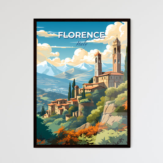 Florence, Italy, A Poster of a landscape of a town with a tower and trees Default Title