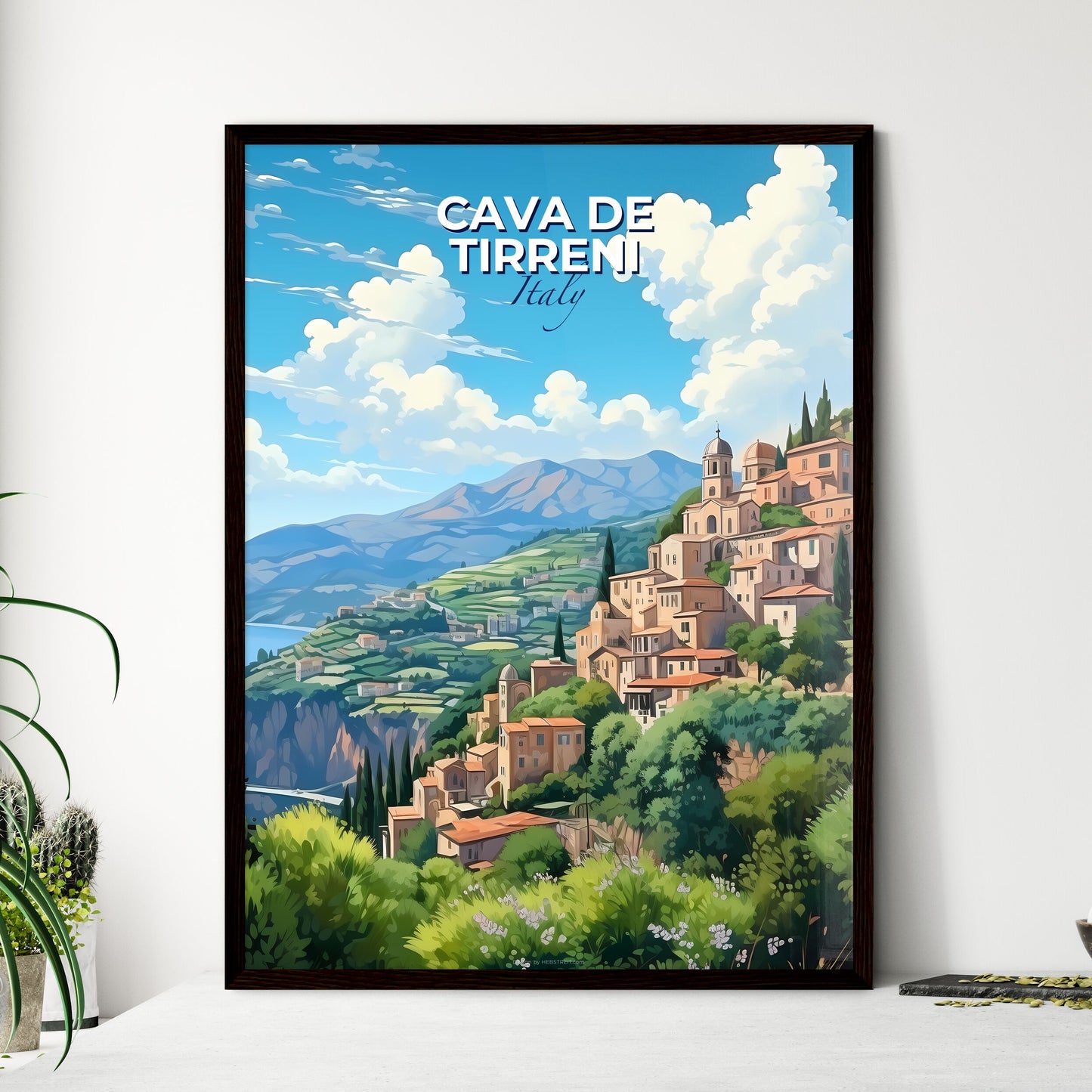 Cava De Tirreni, Italy, A Poster of a landscape of a town on a hill Default Title
