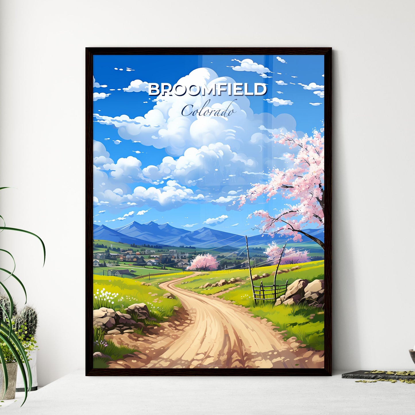 Broomfield, Colorado, A Poster of a dirt road with a tree and a mountain in the background Default Title
