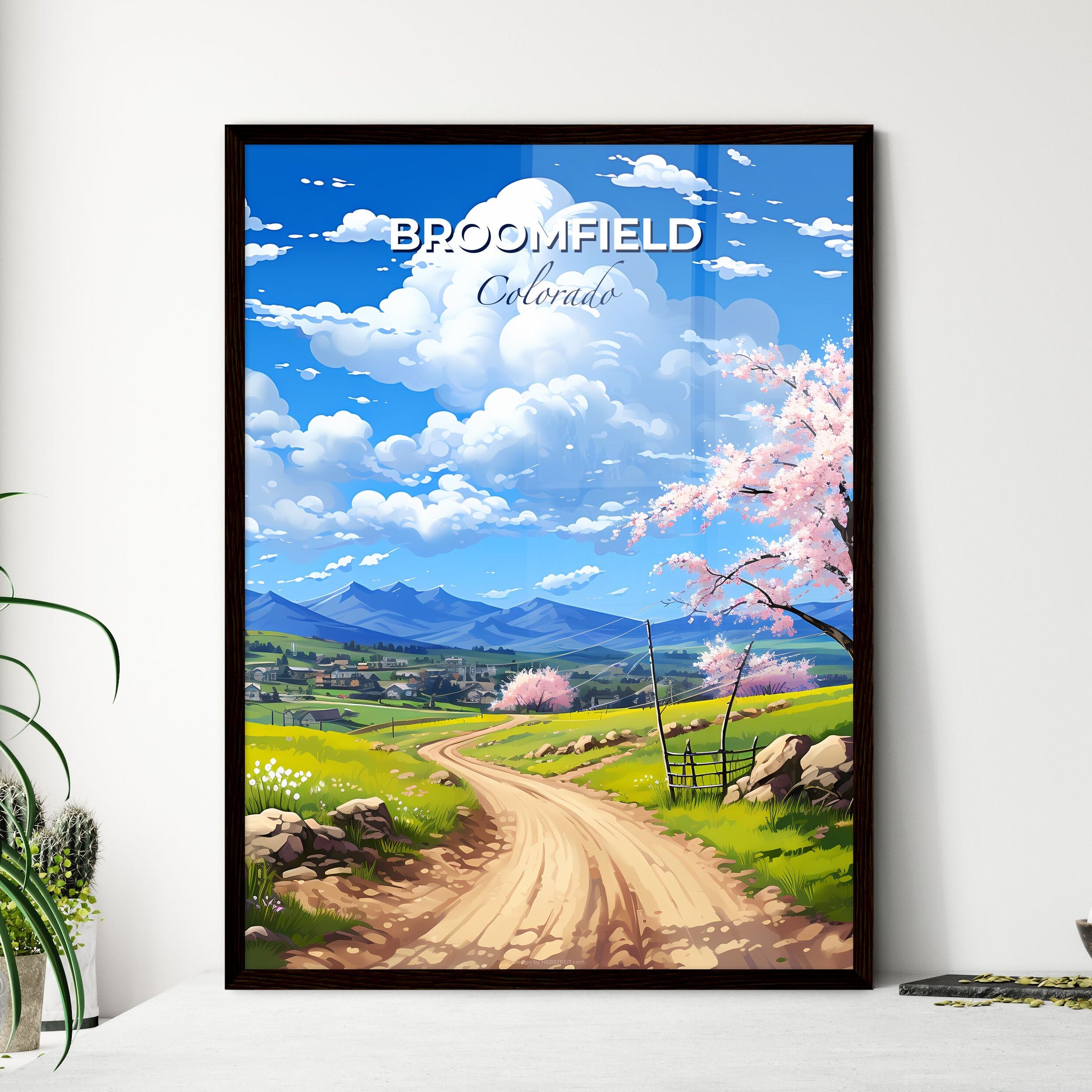 Broomfield, Colorado, A Poster of a dirt road with a tree and a mountain in the background Default Title