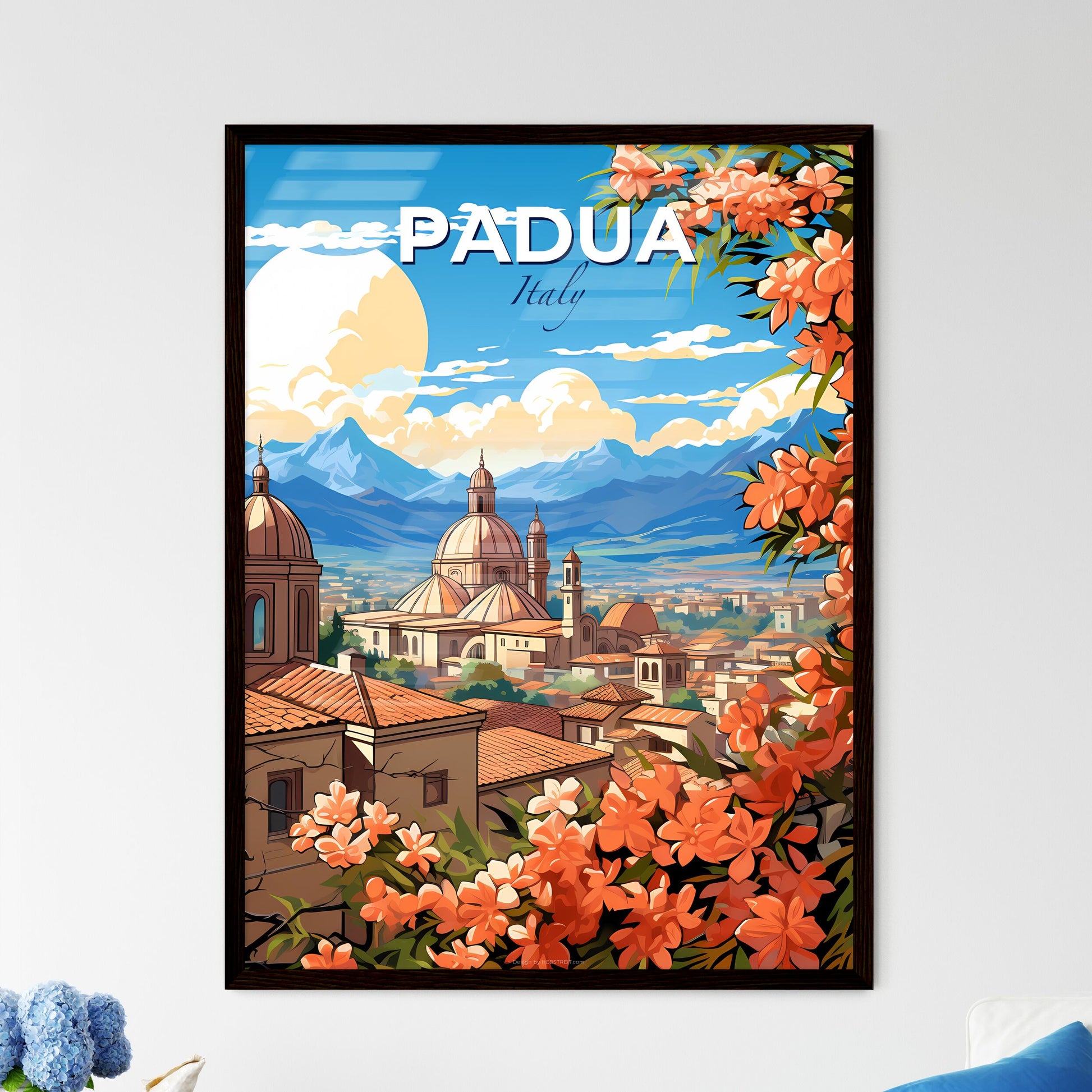 Padua, Italy, A Poster of a city with orange flowers Default Title