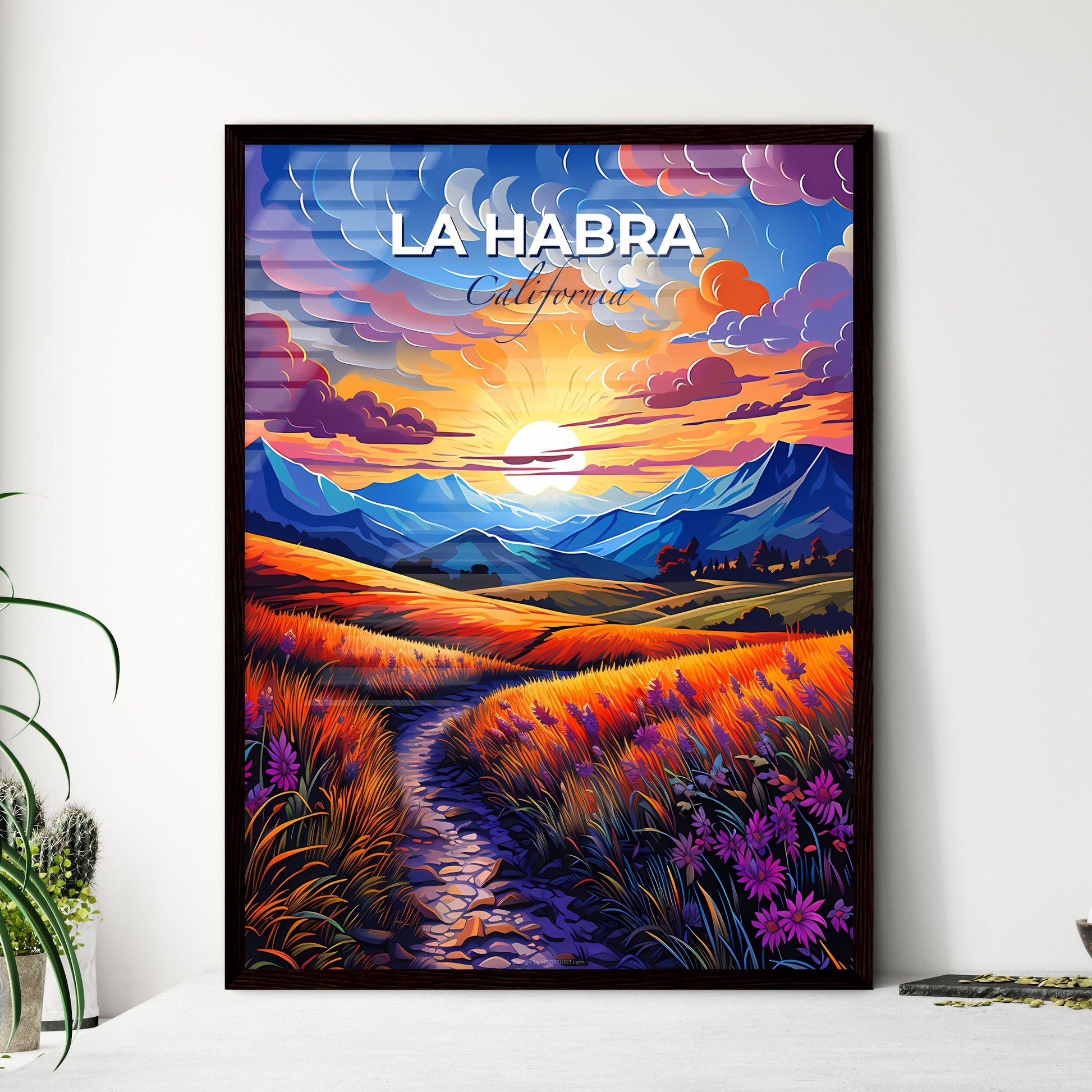 La Habra, California, A Poster of a painting of a landscape with mountains and flowers Default Title