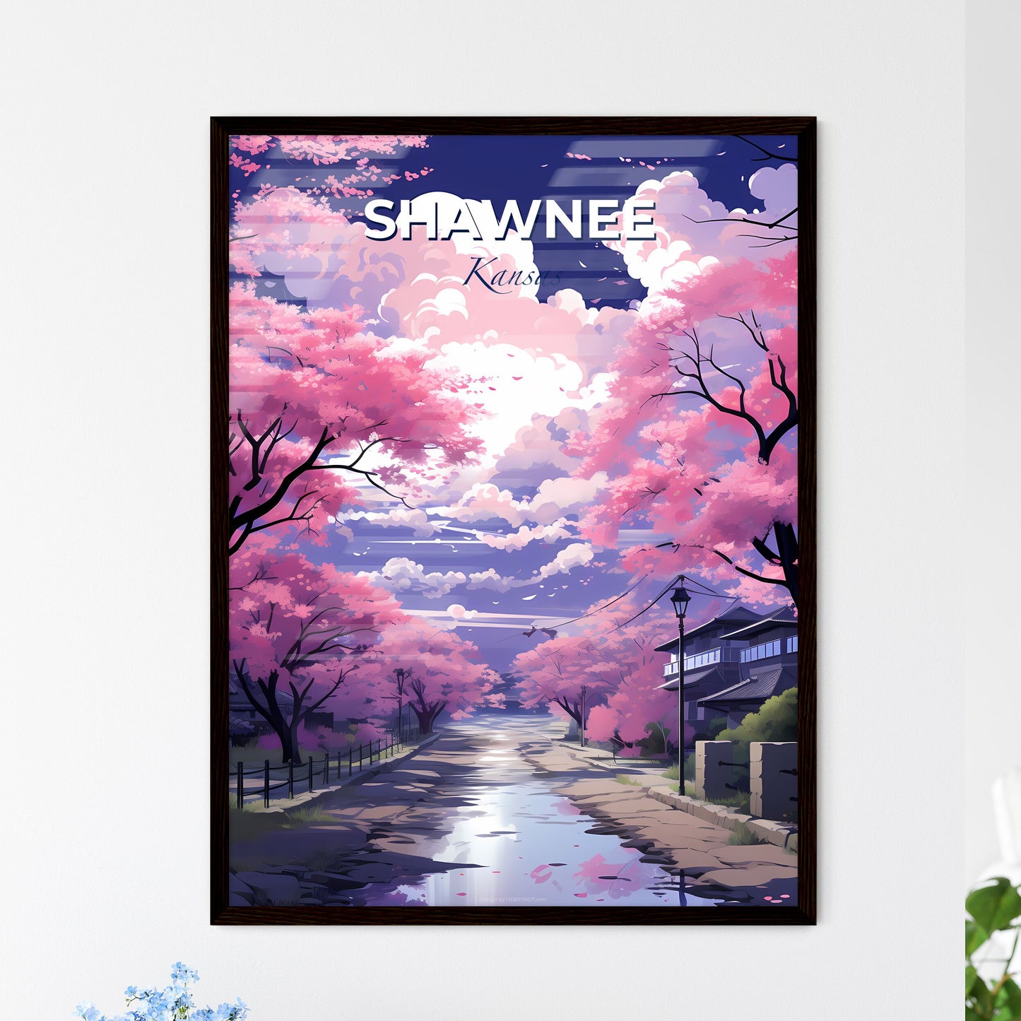 Shawnee, Kansas, A Poster of a road with pink trees and houses Default Title