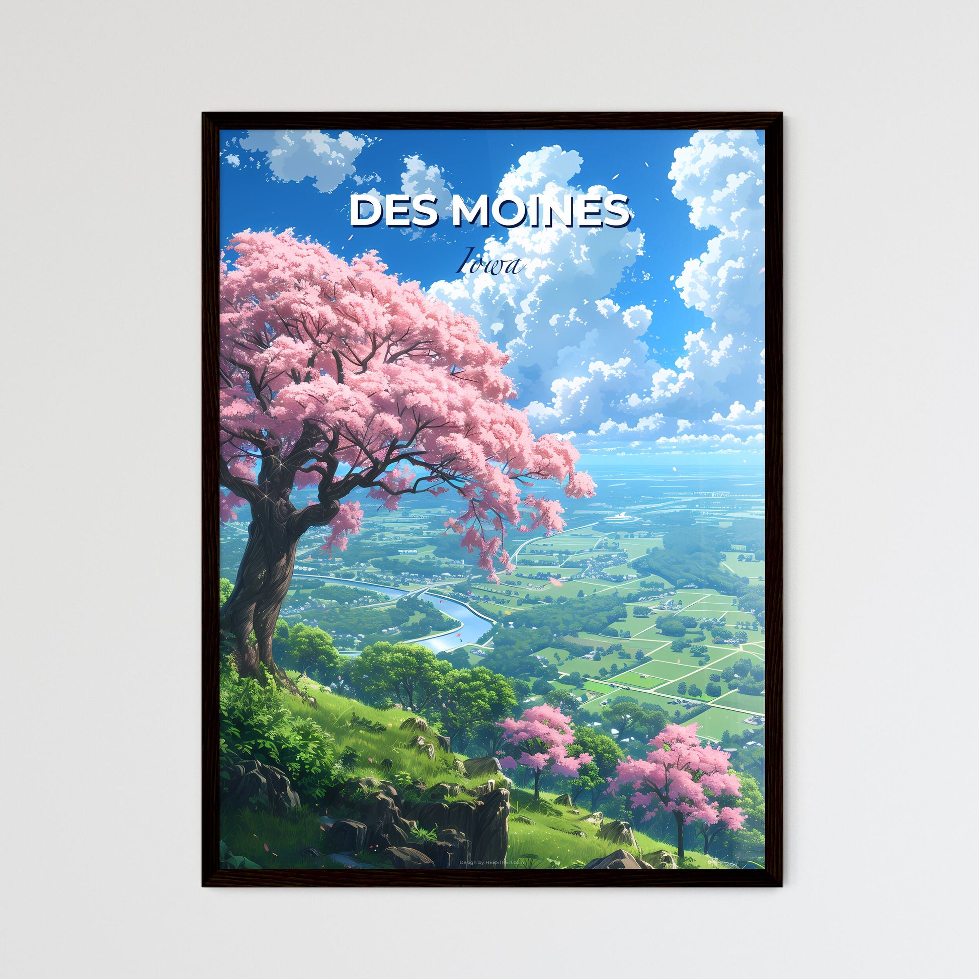 Des Moines, Iowa, A Poster of a tree on a hill with pink flowers Default Title