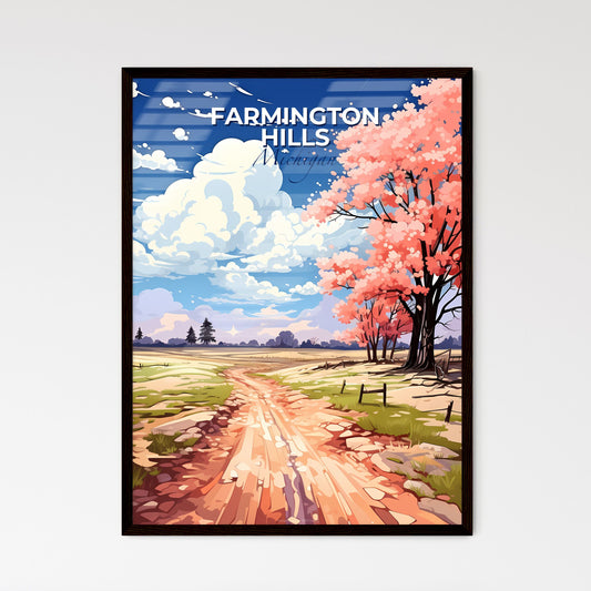 Farmington Hills, Michigan, A Poster of a dirt road with pink flowers on it Default Title