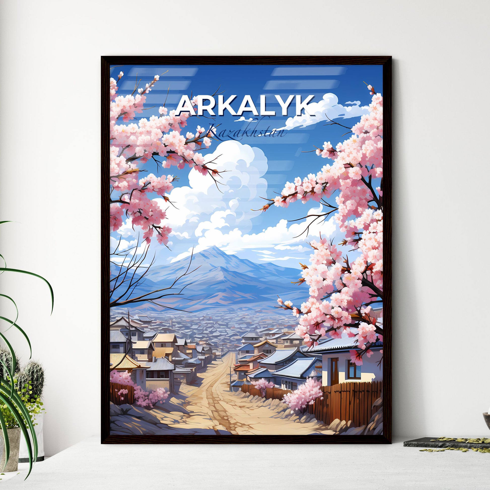 Arkalyk, Kazakhstan, A Poster of a town with pink flowers Default Title
