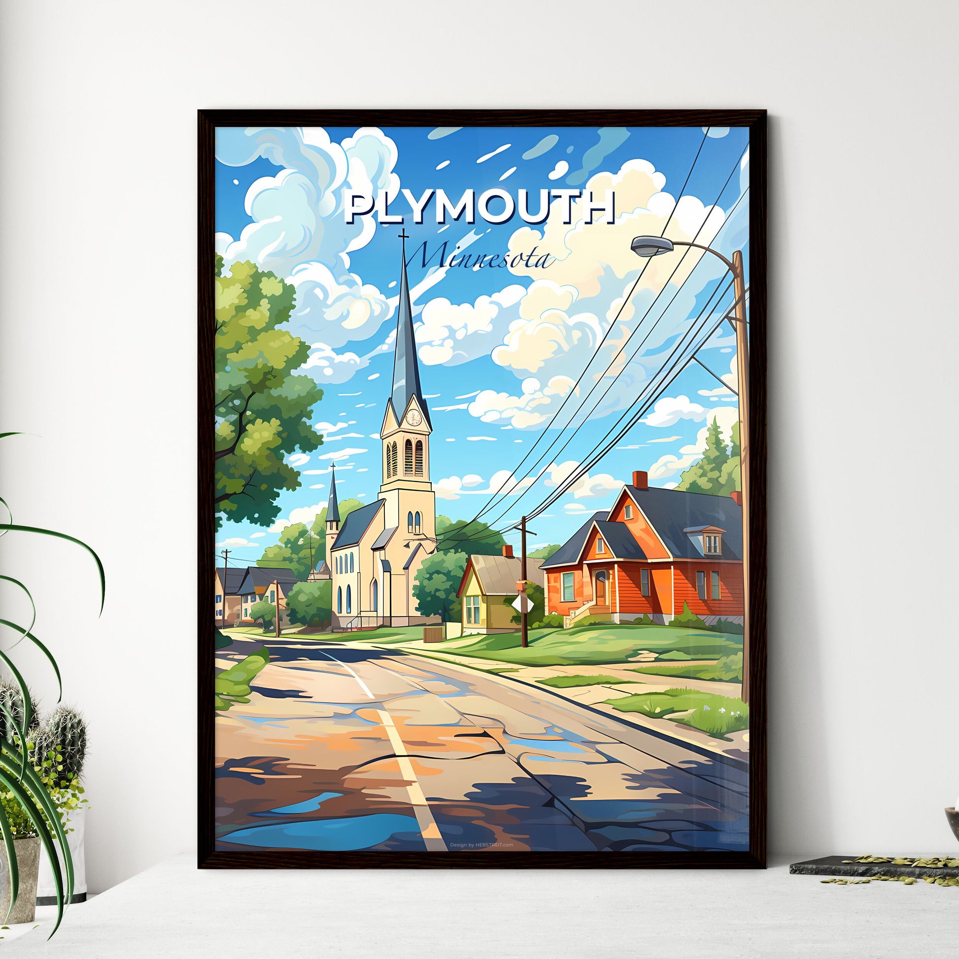 Plymouth, Minnesota, A Poster of a street with houses and a church tower Default Title