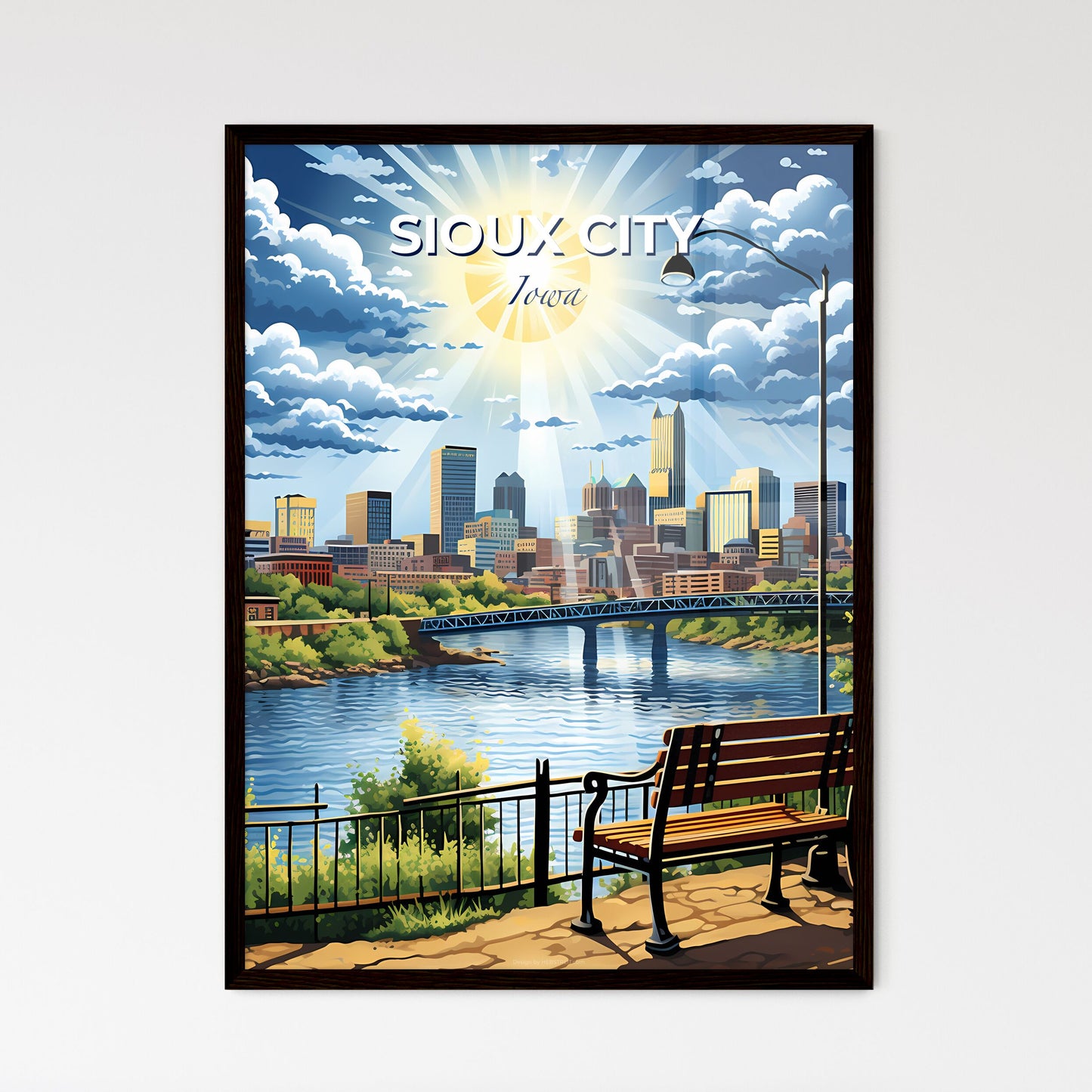 Sioux City, Iowa, A Poster of a bench overlooking a river and a city Default Title