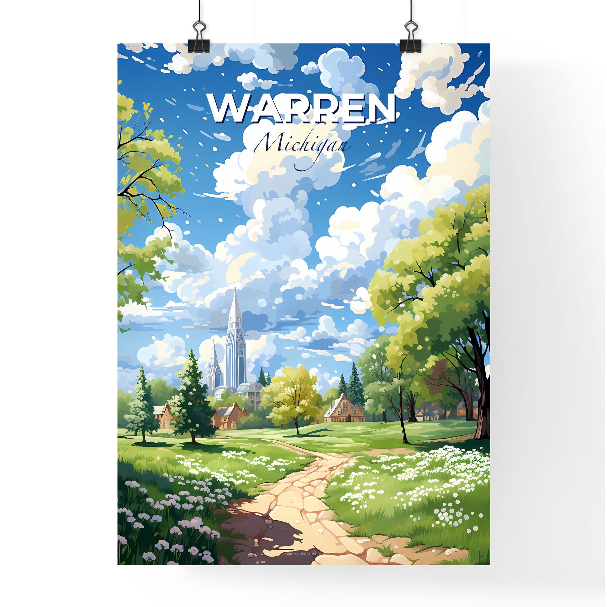 Warren, Michigan, A Poster of a landscape with a path and trees and buildings Default Title