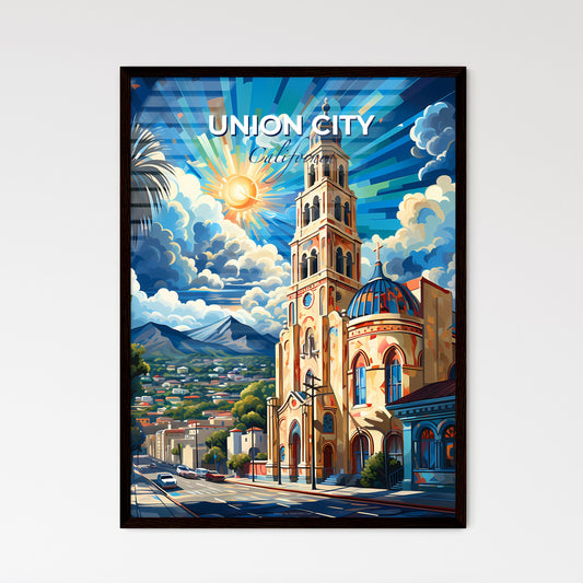 Union City, California, A Poster of a painting of a church with a city and mountains in the background Default Title