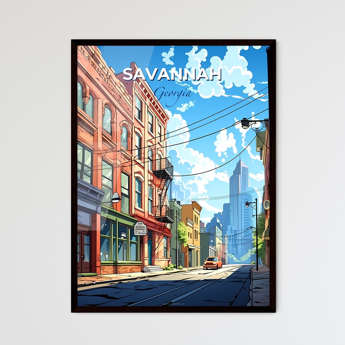 Savannah, Georgia, A Poster of a street with buildings and cars on it Default Title