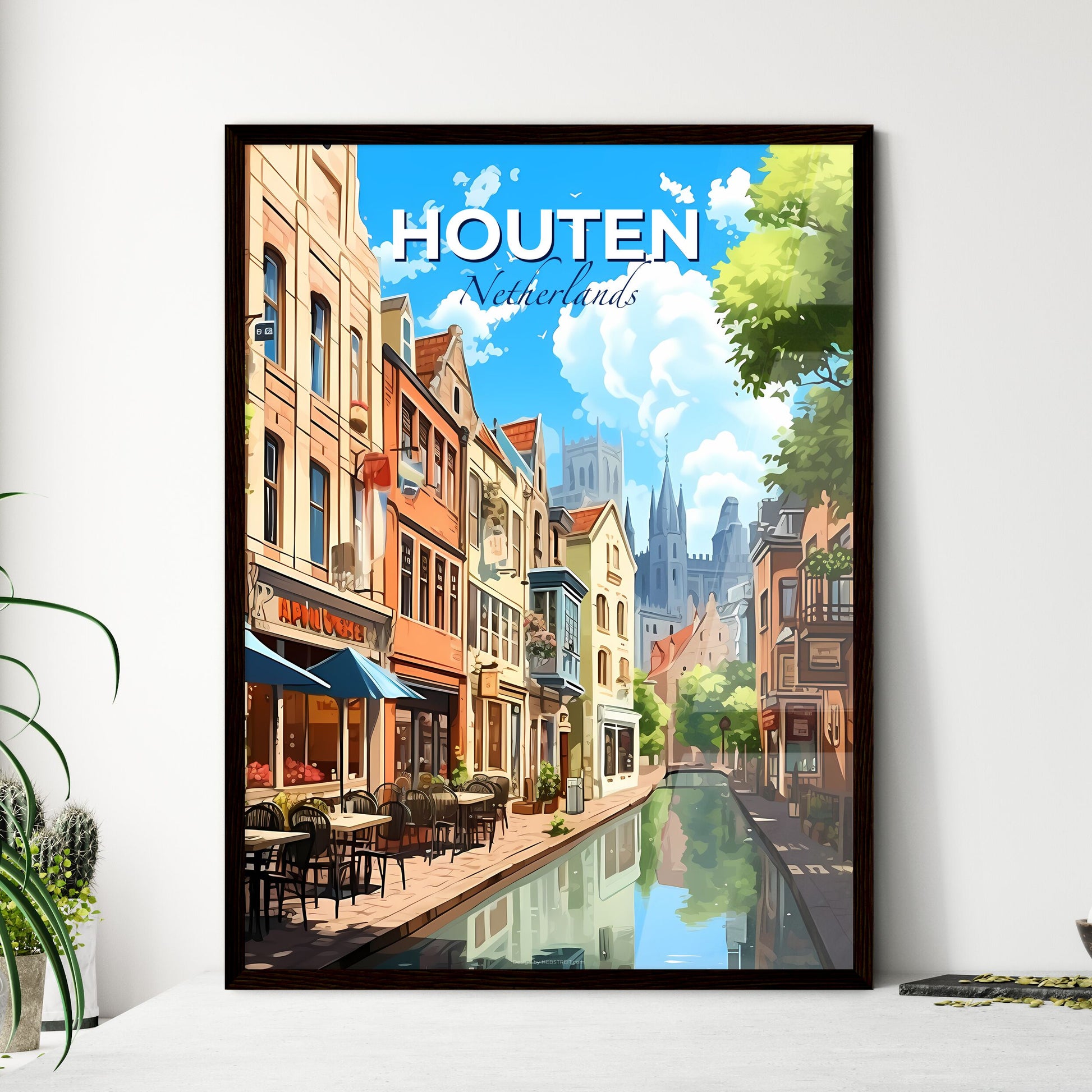 Houten, Netherlands, A Poster of a water canal with buildings and trees Default Title