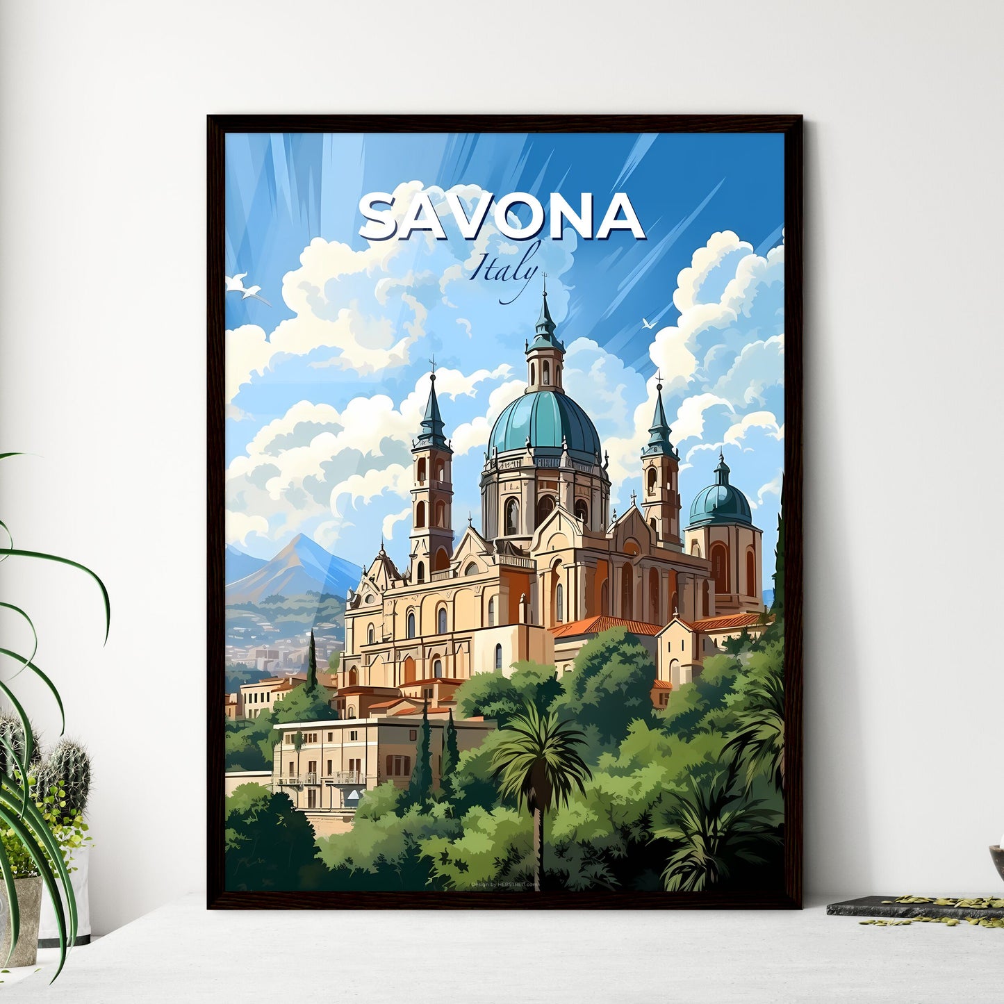 Savona, Italy, A Poster of a building with trees and mountains in the background Default Title