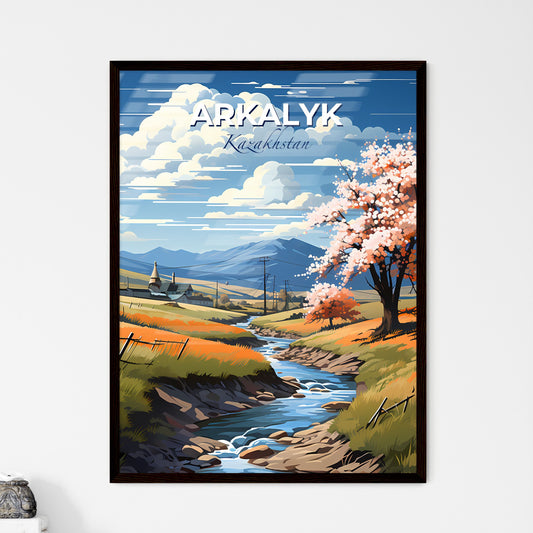 Arkalyk, Kazakhstan, A Poster of a river running through a valley with a tree and a house Default Title