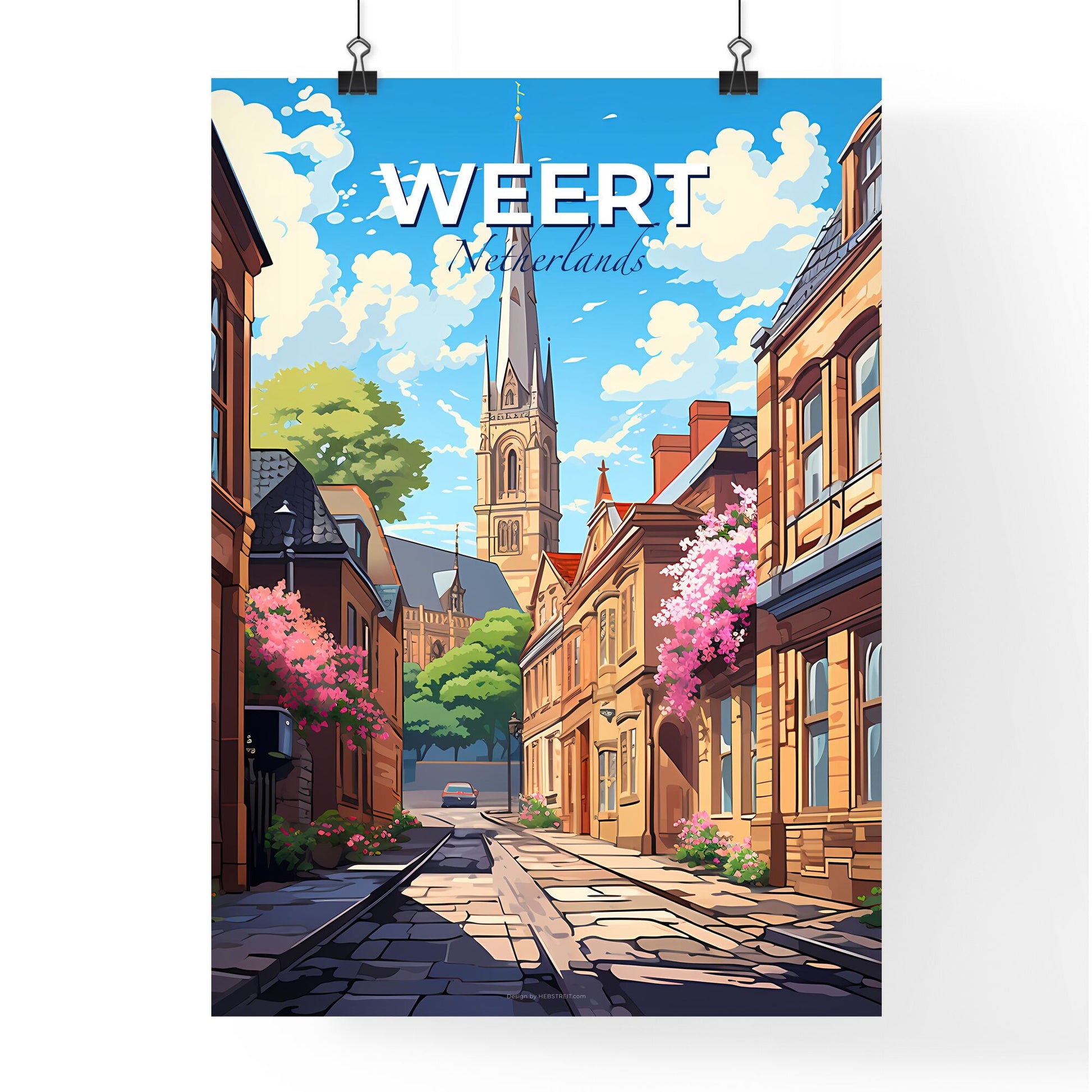 Weert, Netherlands, A Poster of a street with a church tower in the background Default Title