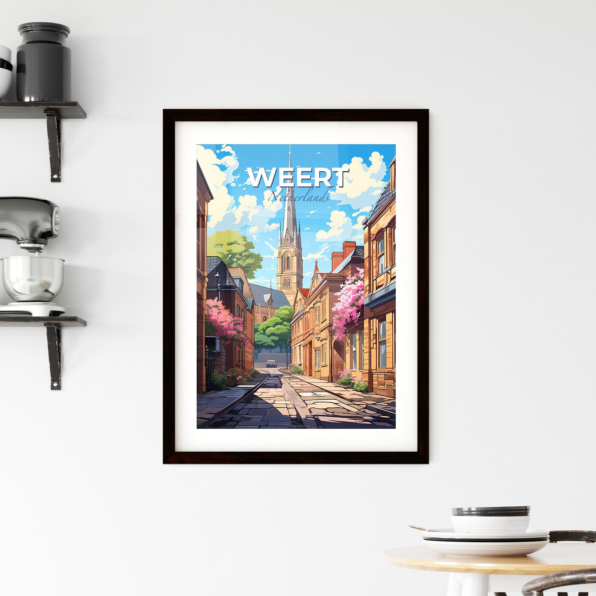 Weert, Netherlands, A Poster of a street with a church tower in the background Default Title