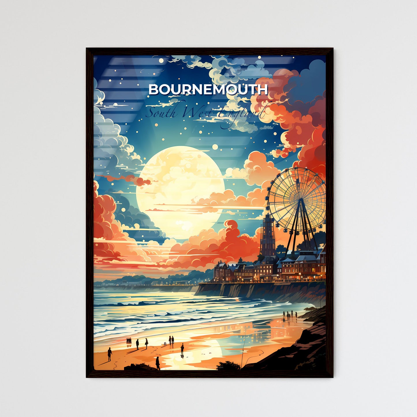 Bournemouth, South West England, A Poster of a large moon over a beach Default Title