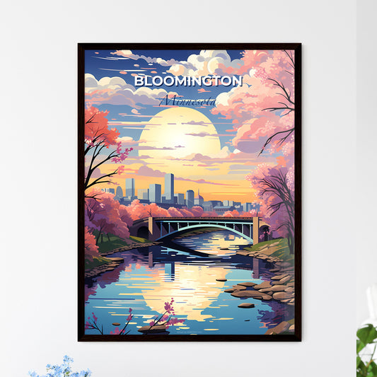 Bloomington, Minnesota, A Poster of a bridge over a river with pink trees and a city in the background Default Title