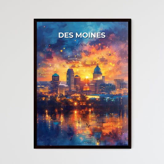 Des Moines, Iowa, A Poster of a city skyline with a colorful sky Default Title