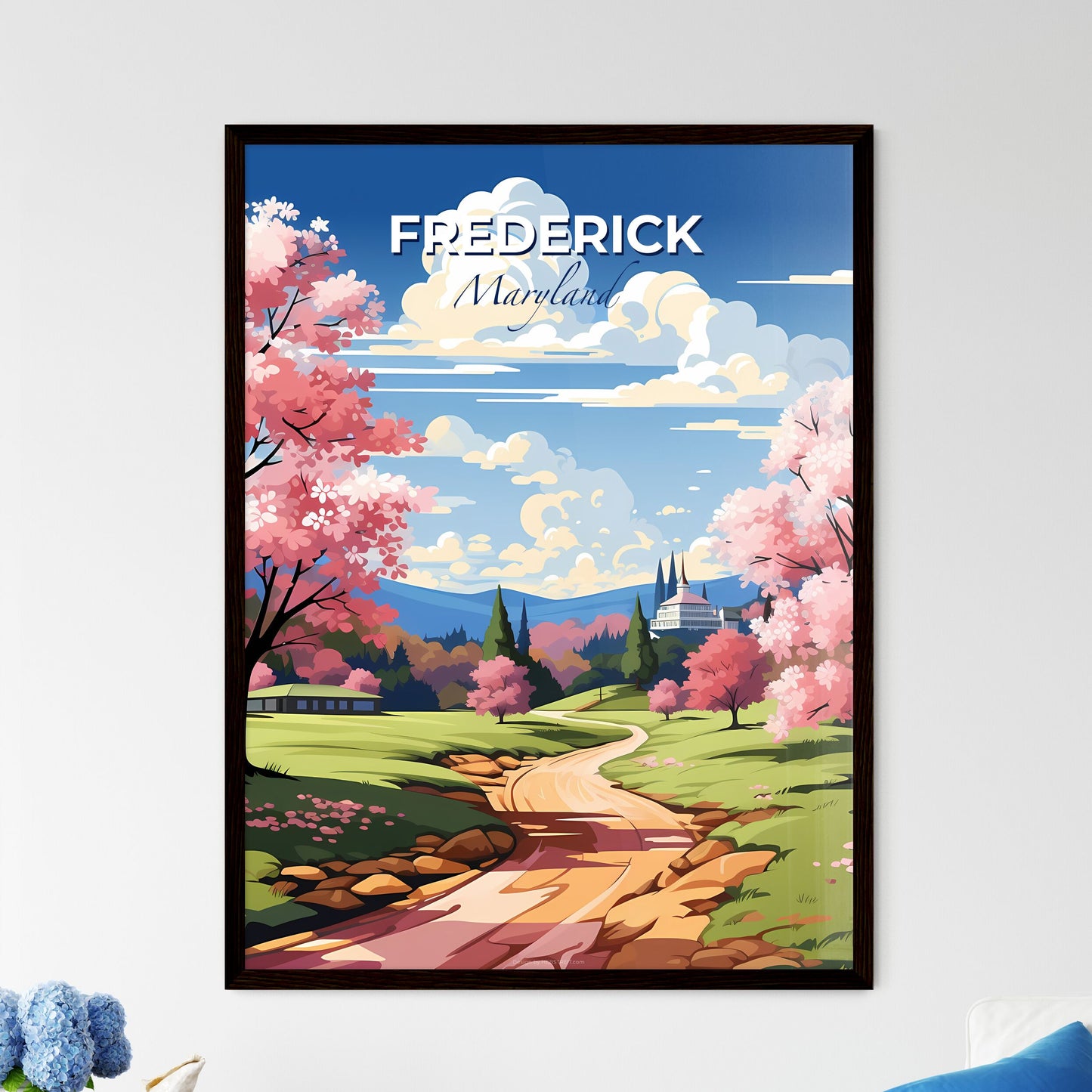 Frederick, Maryland, A Poster of a landscape with pink trees and a road Default Title