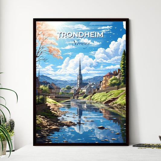 Trondheim, Norway, A Poster of a river with a church in the background Default Title