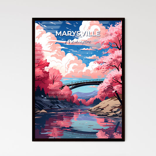 Marysville, Washington, A Poster of a bridge over a river with pink trees Default Title