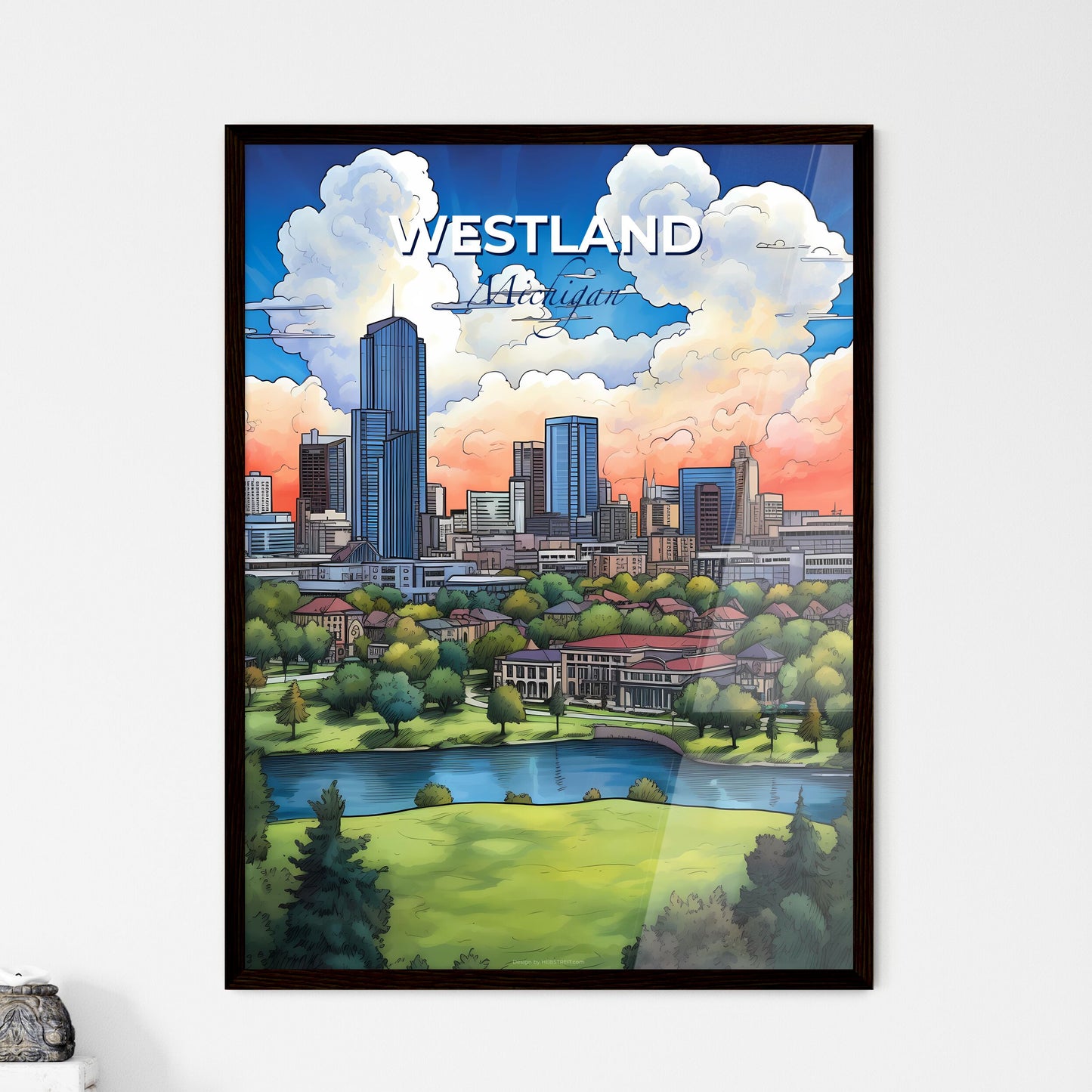 Westland, Michigan, A Poster of a city landscape with a river and trees Default Title