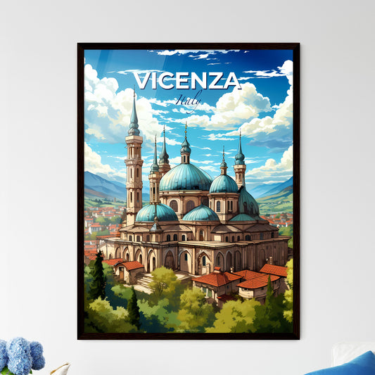 Vicenza, Italy, A Poster of a building with towers and a city in the background Default Title