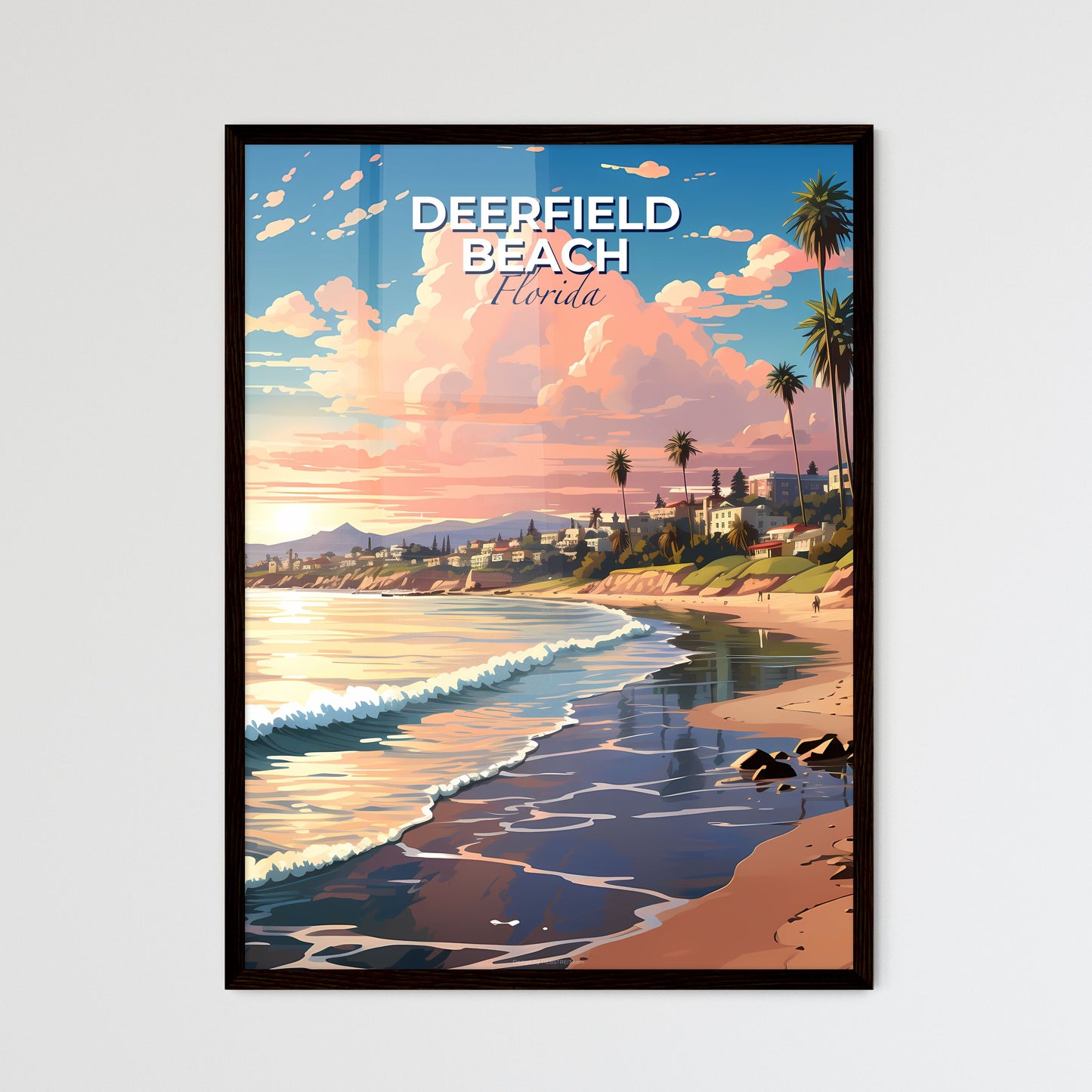 Deerfield Beach, Florida, A Poster of a beach with palm trees and a body of water Default Title
