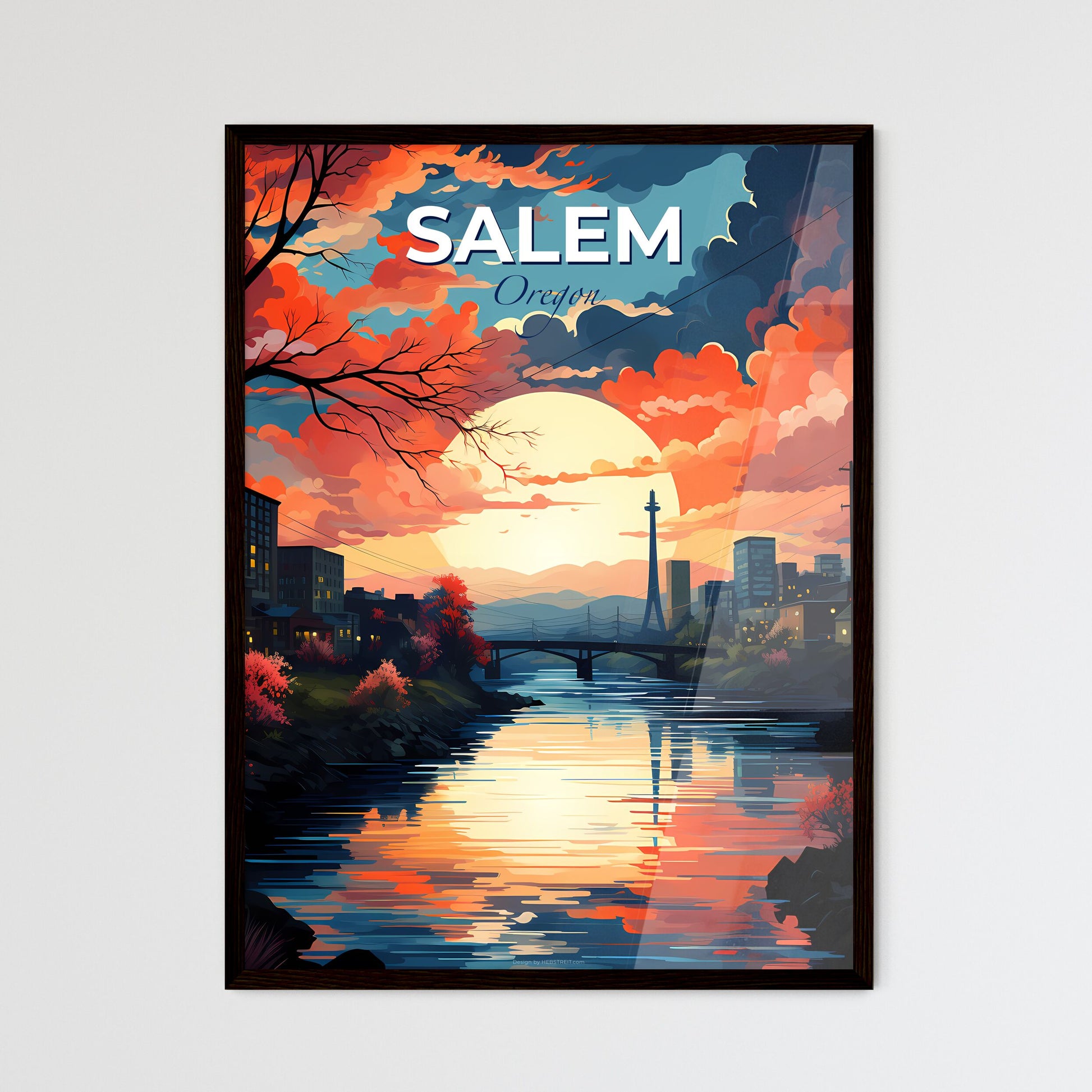 Salem, Oregon, A Poster of a river with a bridge and a city in the background Default Title