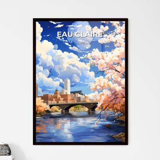 Eau Claire, Wisconsin, A Poster of a river with a bridge and trees with pink flowers Default Title
