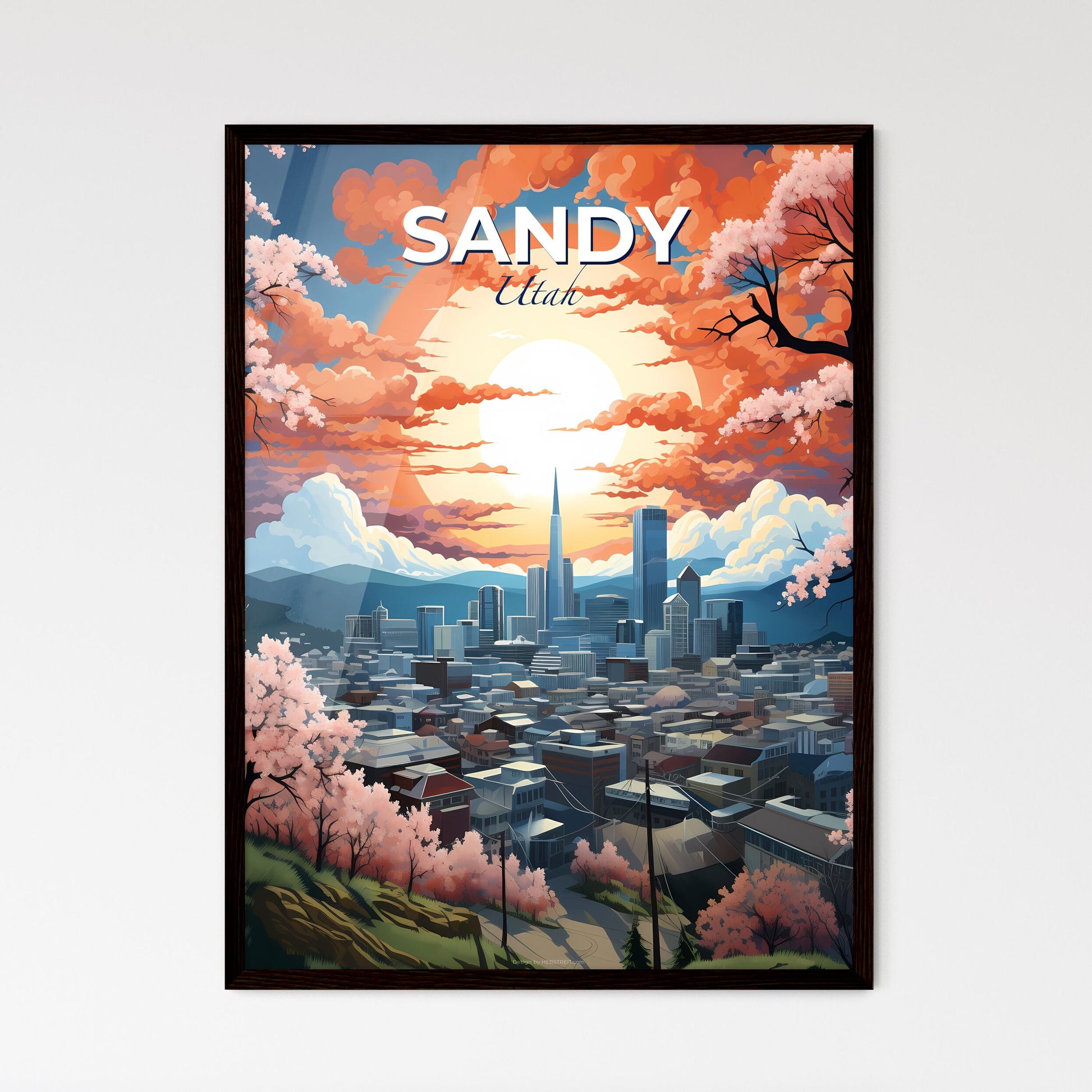 Sandy, Utah, A Poster of a cityscape with trees and sun Default Title