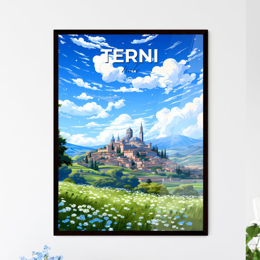 Terni, Italy, A Poster of a landscape of a town with a castle and trees Default Title