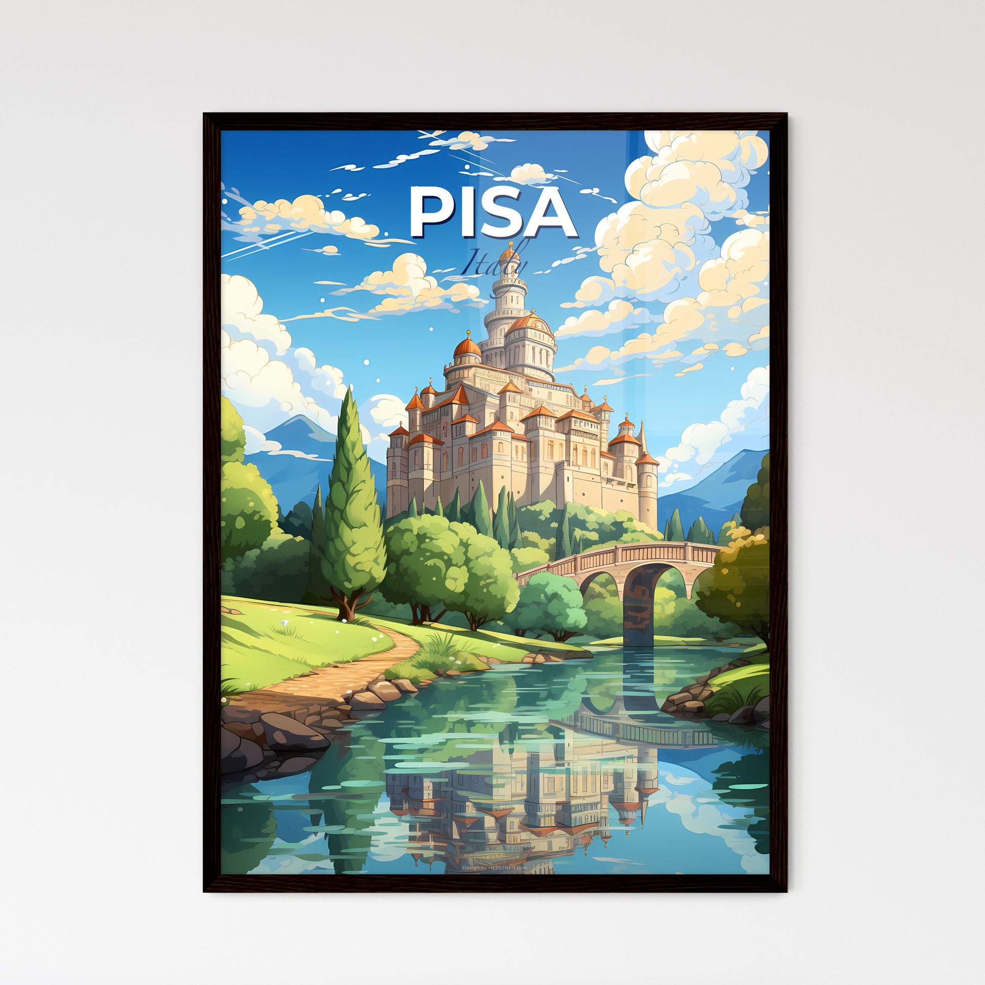 Pisa, Italy, A Poster of a castle with a bridge over a river Default Title