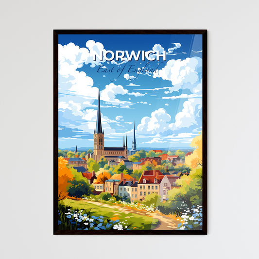 Norwich, East of England, A Poster of a painting of a town with a church and trees Default Title