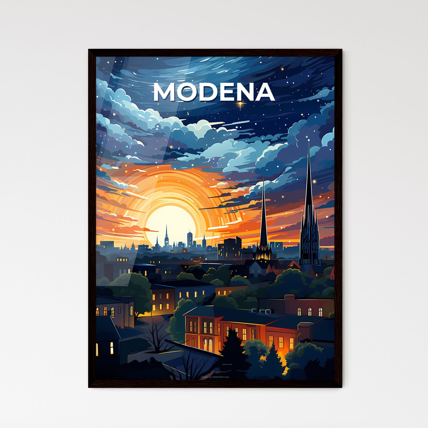 Modena, Italy, A Poster of a cityscape with a sunset Default Title