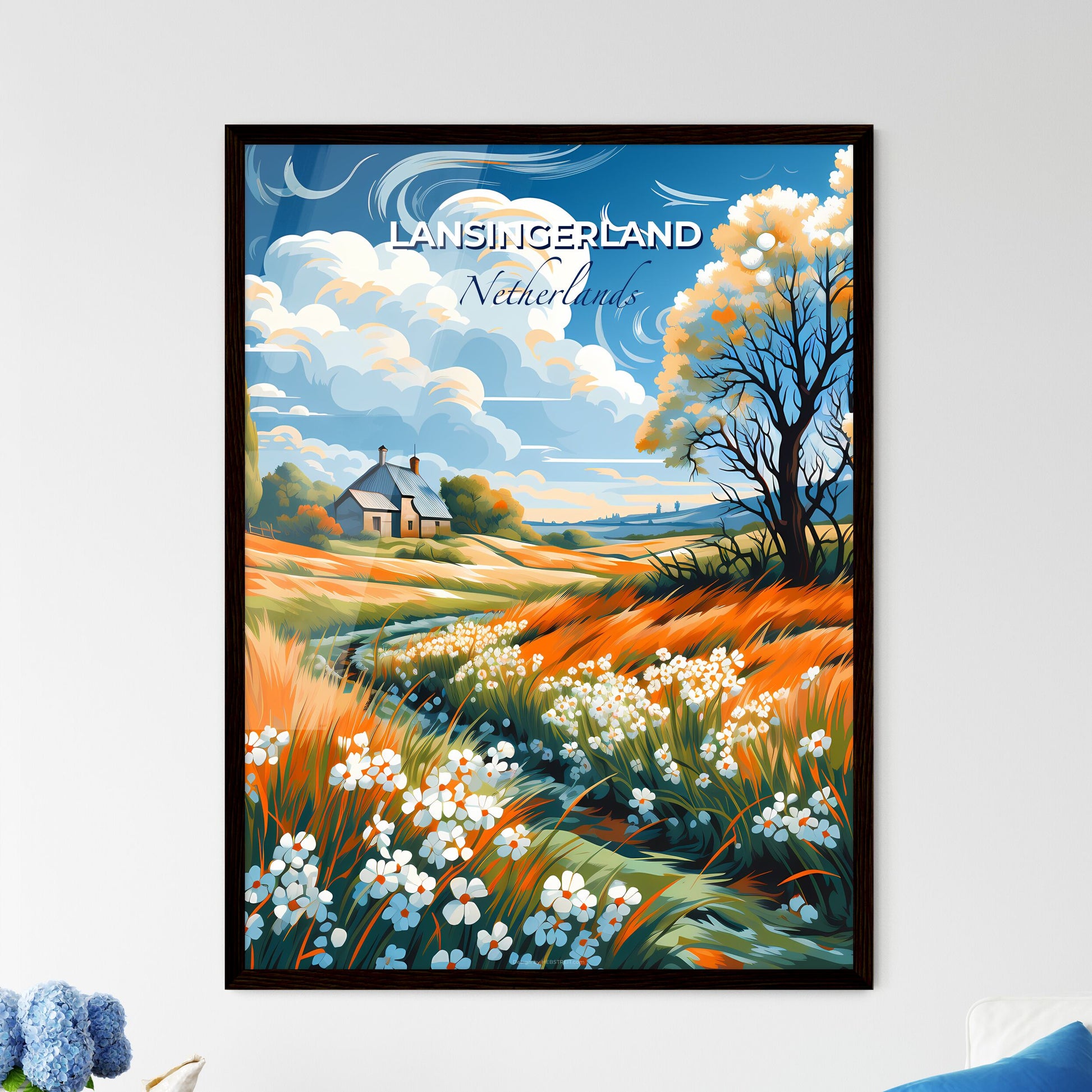 Lansingerland, Netherlands, A Poster of a painting of a house and a field of flowers Default Title
