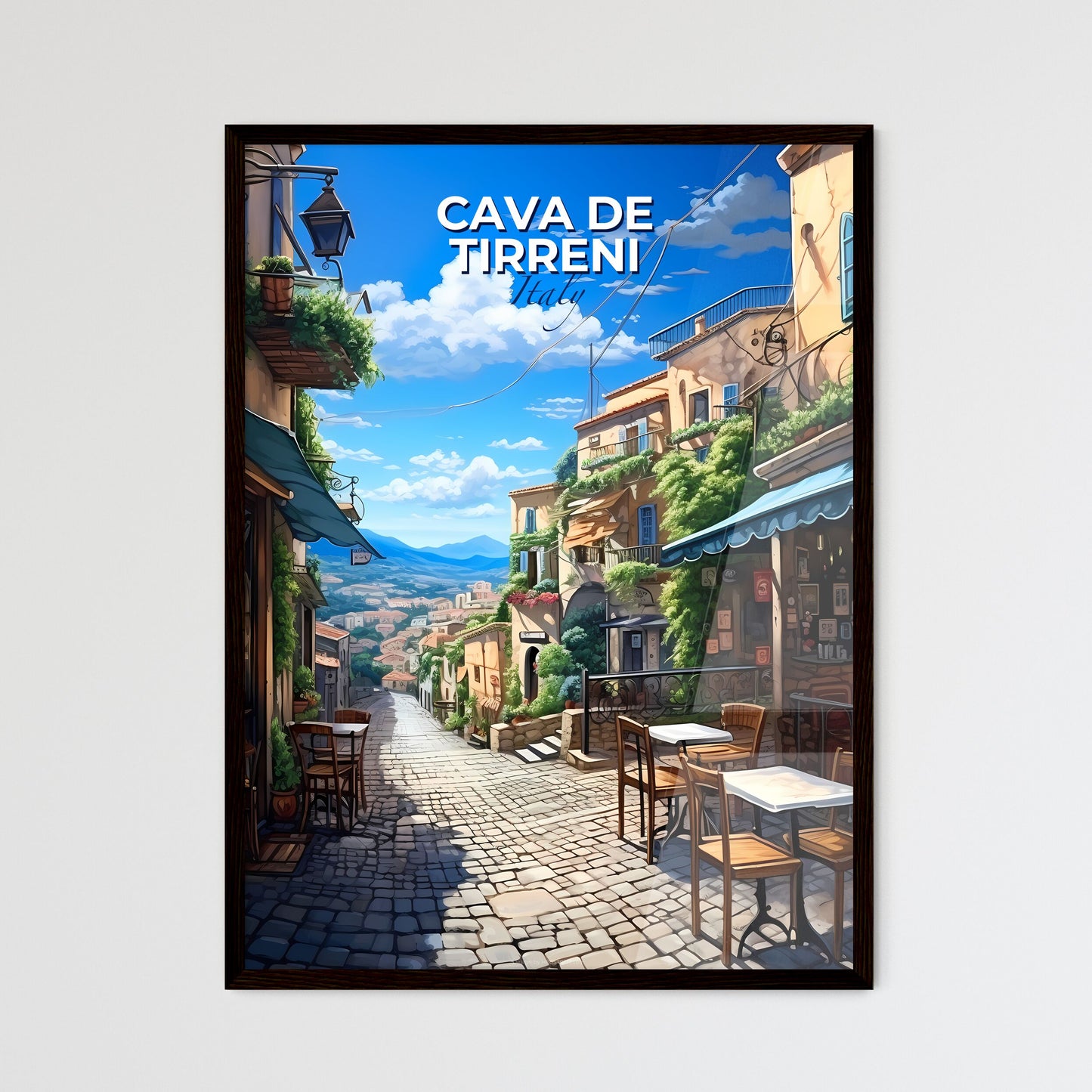 Cava De Tirreni, Italy, A Poster of a street with tables and chairs in a city Default Title