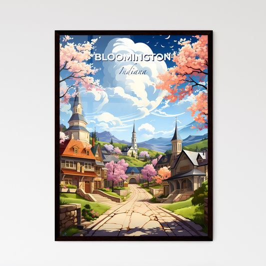 Bloomington, Indiana, A Poster of a cartoon of a town with a road and trees Default Title