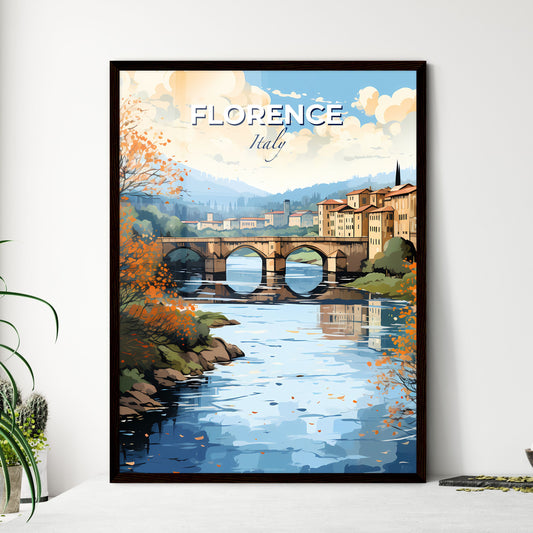 Florence, Italy, A Poster of a bridge over a river with trees and buildings Default Title