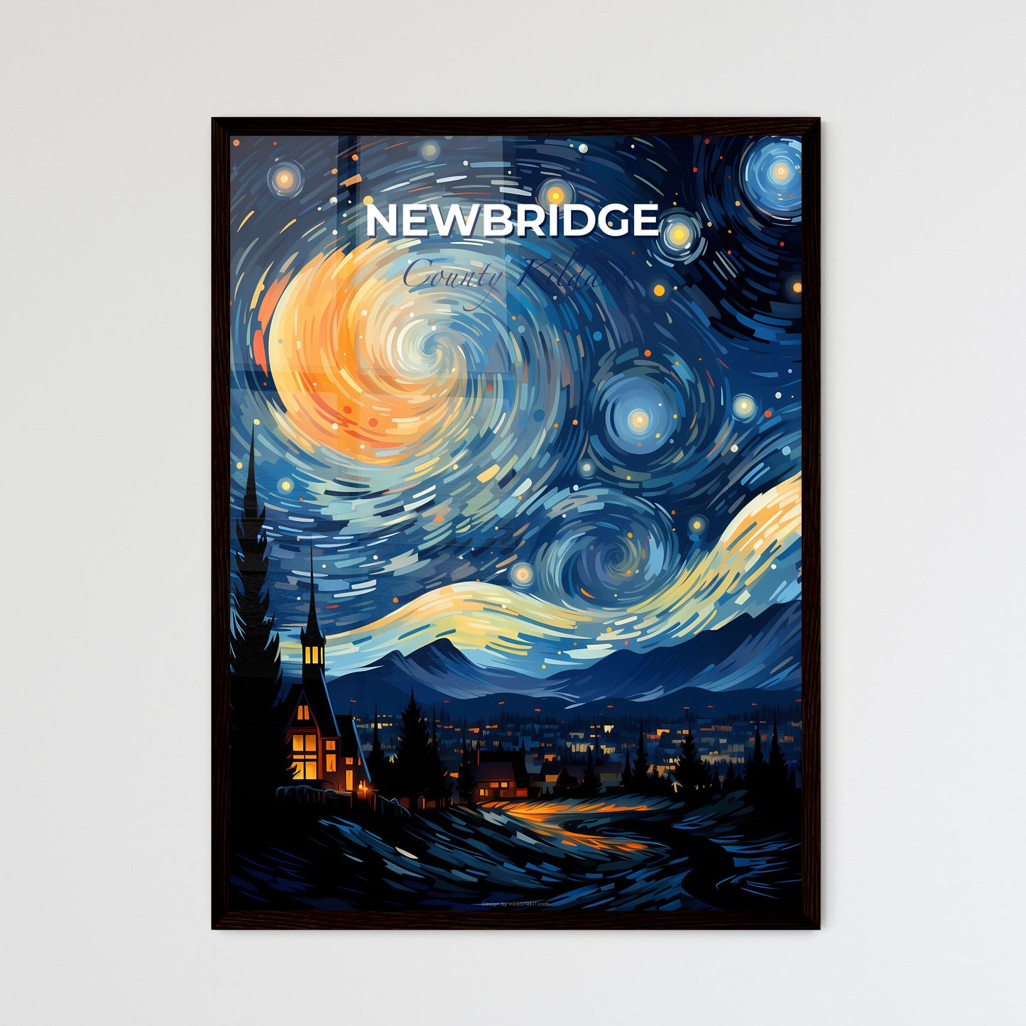 Newbridge, County Kildare, A Poster of a painting of a town with trees and a church in the background Default Title