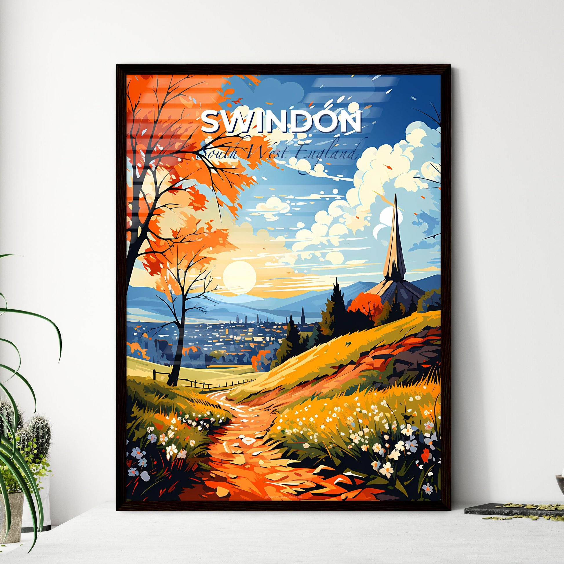 Swindon, South West England, A Poster of a painting of a landscape with a road and trees Default Title