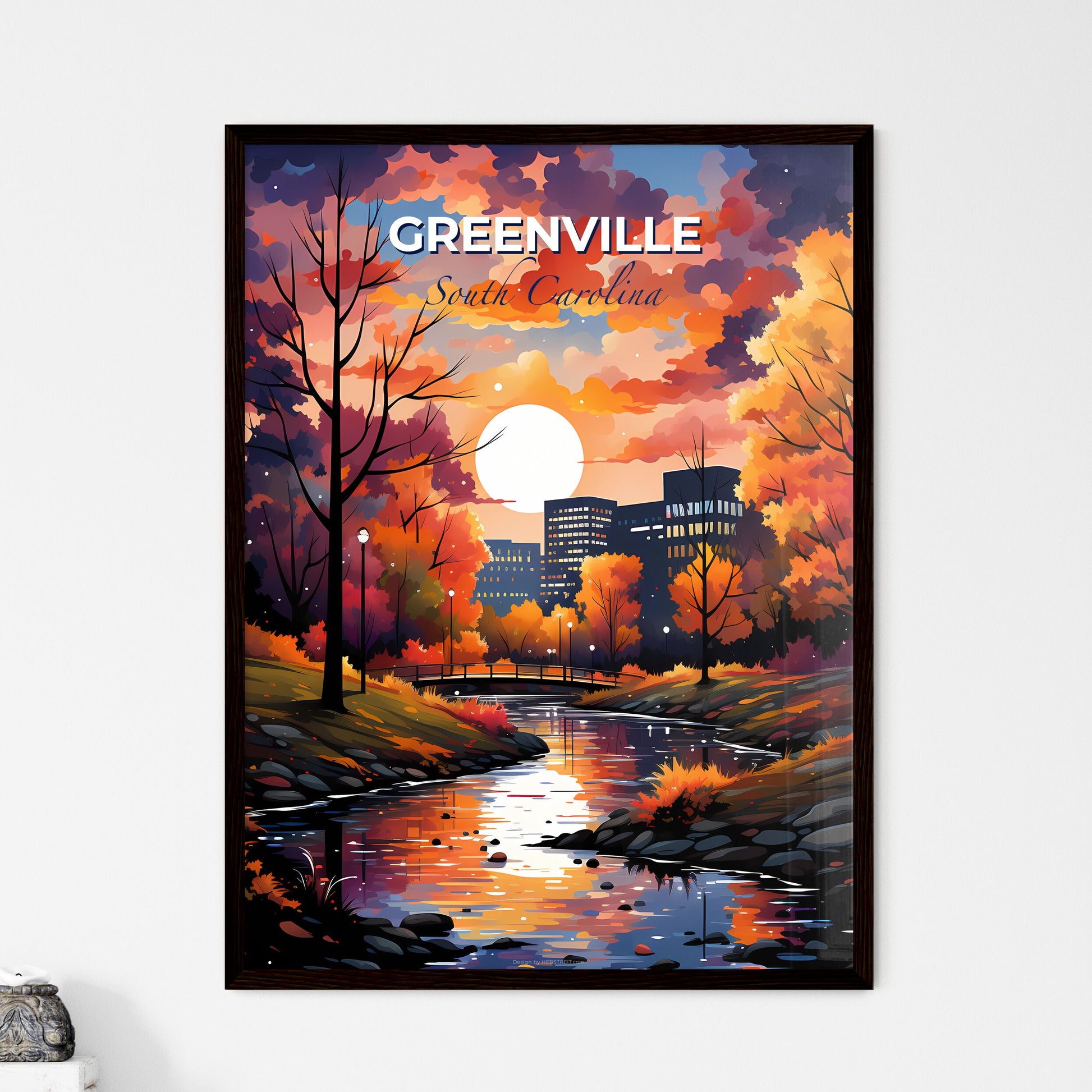 Greenville, South Carolina, A Poster of a river with trees and a bridge in the background Default Title